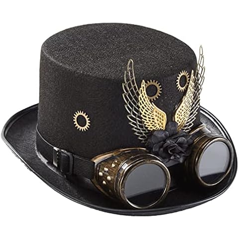 Mauqfra Top Hat Steampunk Hat for Men and Women Halloween Hat with Gear Wings Goggles Performance Hat Party Costume Hats Cover