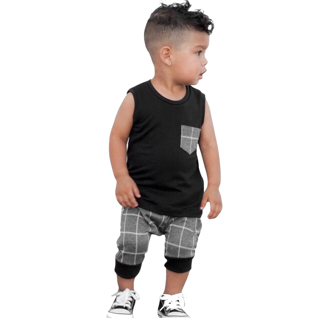 Moonker2Pcs Toddler Infant Newborn Baby Boys Summer Clothes Tops Vest Plaid Shorts Outfits Set