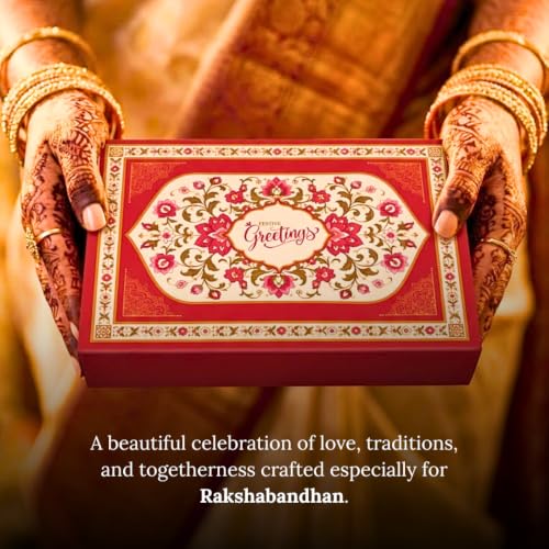Image of Goshudh Rakhi Gift Hamper for Bhaiya & Bhabhi | 8pc | Classic Seed Trail Mix, Royal Dry Fruit Mix, Pringles, Open Secret Peanut Butter Cookies, Almond Brittle Brownie, Dark Fantasy, Set of 2 Rakhi with Roli Chawal | Raksha Bandhan Gift Box