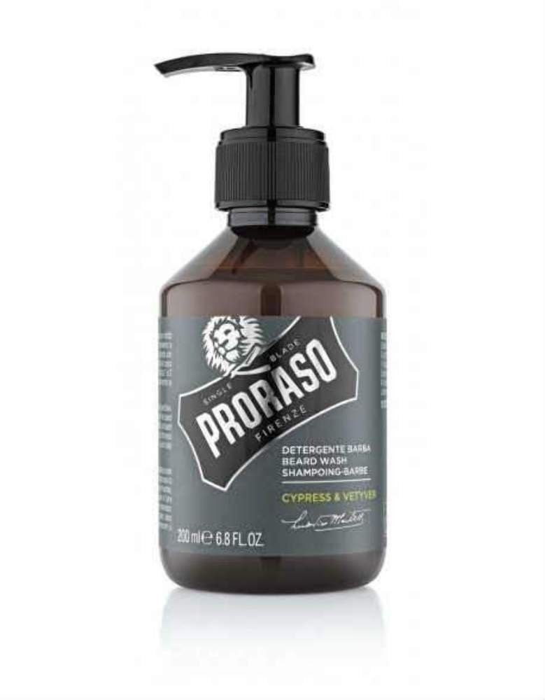 Proraso Champú barba Cypress & Vetyver, 200 ml, champú hidratante profesional para el cuidado barba hombre que elimina impurezas y limpia eficazmente