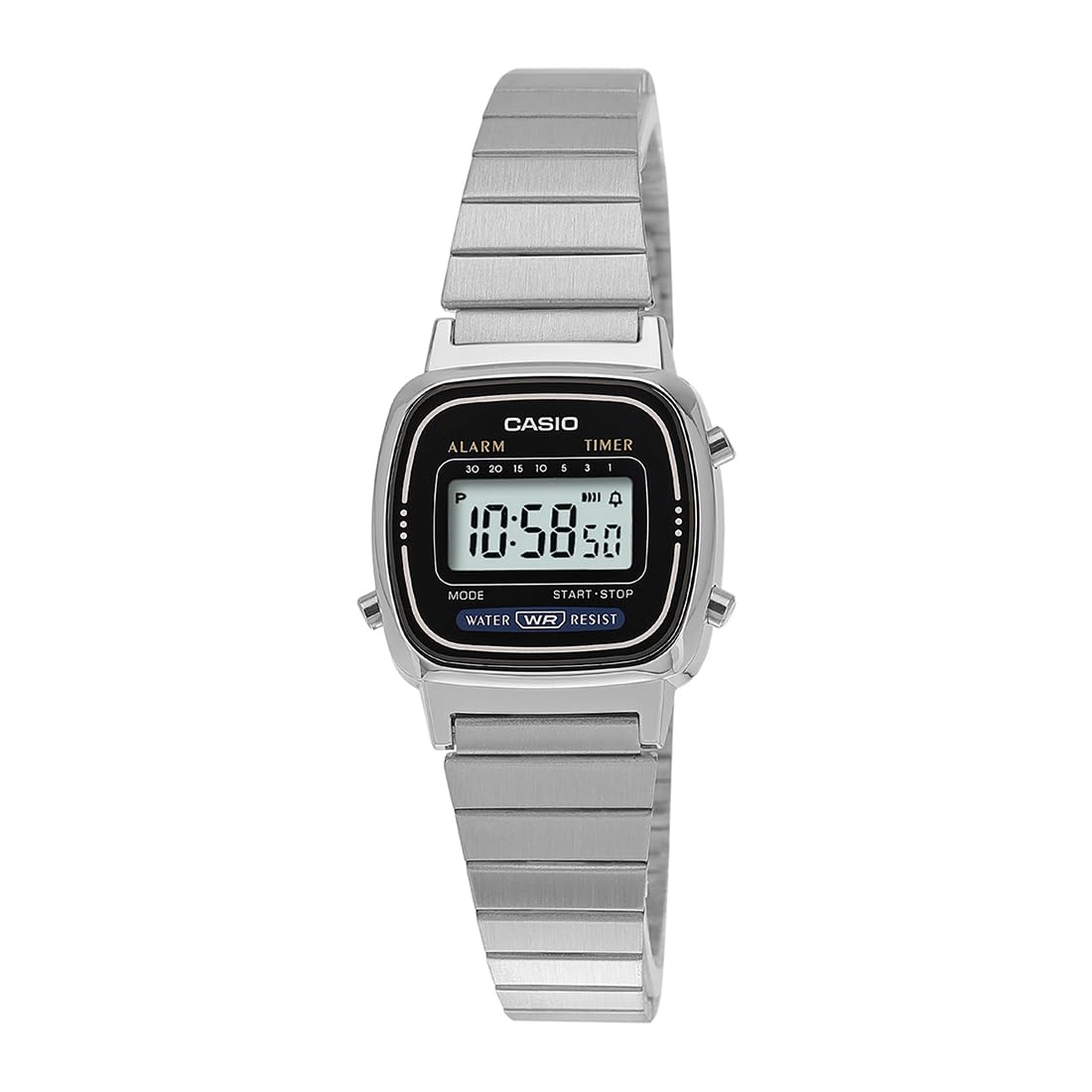 Casio Men Vintage LA670WA-1DF Black Digital Dial Silver Stainless Steel Band D089