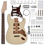 DIY Electric Guitar Kit with Mahogany Body,6 Strings Electric Guitar Kits W/Maple Neck, Rosewood Fretboard, All Accessories Included Build Your Own Guitar (ZFGK001MFH)