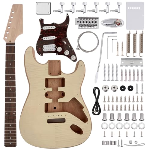 DIY Electric Guitar Kit with Mahogany Body,6 Strings Electric Guitar Kits W/Maple Neck, Rosewood Fretboard, All Accessories Included Build Your Own Guitar (ZFGK001MFH)