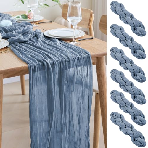 Photo 1 of Asee'm 6PCS Table Runner Cheesecloth 10FT Dusty Blue Boho Gauze Fabric Rustic Sheer Cheese Cloth Runners for Wedding Bridal Shower Party