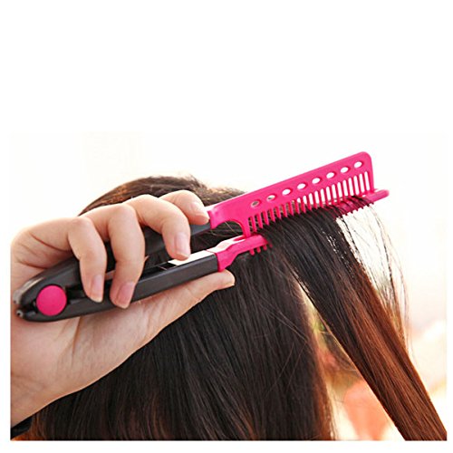 Techson V Shaped Easy Comb, Hair Straightening Comb, Hairdressing Tool for Salon, Home use (Pink)