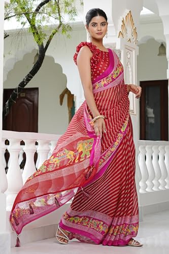 Image of MIRCHI FASHION Saree for Woman | Chiffon Floral Printed Breathable Occasional Sari with Blouse