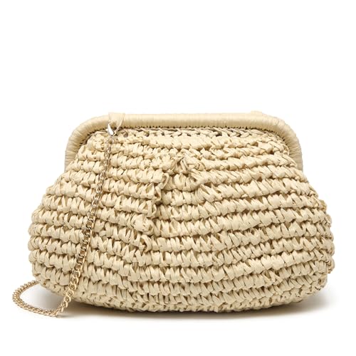 Image of Afashor Straw Clutch Purse for Women Summer Beach Woven Evening Bag Dumpling Casual Shoulder Handbag
