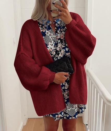 Image of PRETTYGARDEN Womens Oversized Cardigan Sweaters 2026 Fall Long Lantern Sleeve Knit Open Front Lightweight Sweater