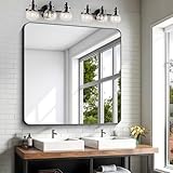 KOCUUY 42'x42' Large Square Vanity Mirror, Black Metal Frame Mirror with Rounded Corner, Modern Design of Upgraded Shatterproof Glass for Bathroom, Bedroom, Living Room, Entryway
