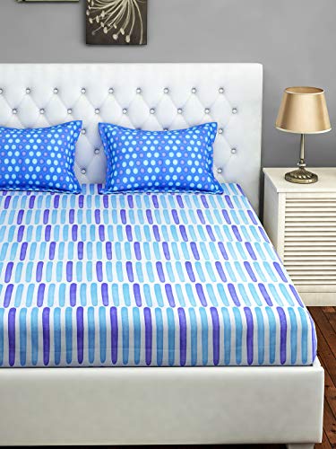 Image of Swayam Roto Cotton King Bedsheet with 2 Pillow Covers | 144 TC Soft Breathable Bed Sheet | Geometric Printed | Size 108 x 108 inch | Comfortable & Durable for Bedroom - Light Blue