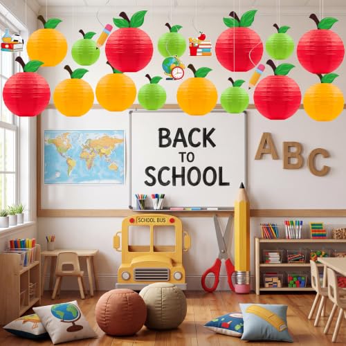 Image of 20Pcs Back to School Decorations Apple-Shaped Paper Lanterns Hanging Swirls Classroom First Day of School Fruit Fall Party Home Decor