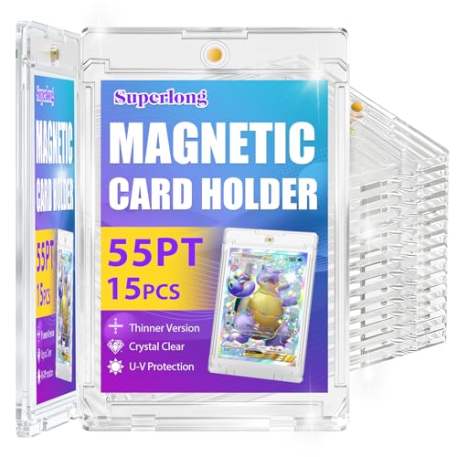 Superlong 15 Packs 55pt Magnetic Card Holders for Trading Cards Display