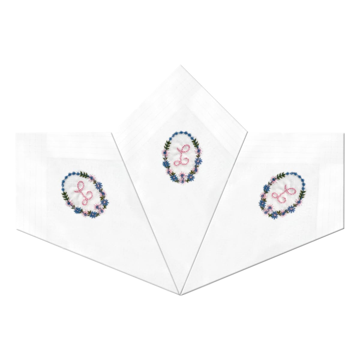 Warwick & Vance 3 Pack Of Womens/Ladies White Satin Bordered Handkerchiefs With Floral Embroidered Initials, Letter L