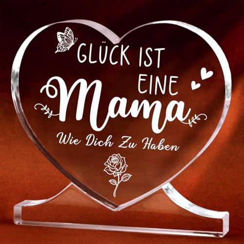 Mutter Tochter Geschenk,Mama Geburtstagsgeschenk-‘Glück Ist Eine Mama’ Herzförmiges Acryl,Geschenke für Mama von Tochter,Mutter Geschenke zum Geburtstag & Muttertagsgeschenk,Adventskalender Füllung