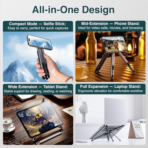 Image of Wayona Aluminium Alloy Folding and Height Adjustable Stand Compatible with Laptop, Mobile and iPad, with Magnetic Feature for iPhone, Titanium Grey, Anodized Finish, 2026 Model