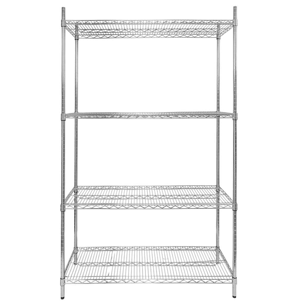 Mega-M Estantería de alambre cromado de 4 estantes 90 × 45 × 180 cm de acero cromado estantes ajustables capacidad de carga 250 kg/estante montaje sin herramientas