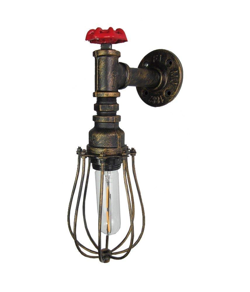 con válvula Lámpara de Jaula de Bronce Pantalla Fuentes de luz Edison Tubería de Agua Vintage rústica Aplique de Pared de Larga duración Steampunk Retro Lámpara de Pared para Sala de Estar Pasillo