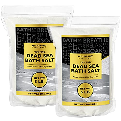 Aromasong Dead Sea Salt for Soaking - Fine Grain Bath Salt Soak - 10 Lbs ( 2 x 5 lb. Bags ) Bulk Resealable Pack - Leaves Your Skin Softer Then Epsom Salt