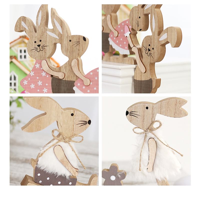 BaronHong Easter Decorations Bunny Rabbit Seesaw Shape Table Decor Easter Table Wooden Signs For Home Office Farmhouse Gifts(A,M)
