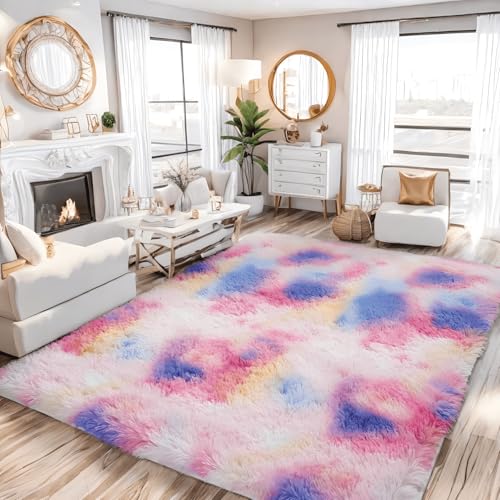Lanyesky Alfombras Salón Grandes Pelo Largo Alfombra Habitación Dormitorio Lavables Alfombra de Pelo Largo para salón o Dormitorio, Alfombra esponjosa. (80x120cm, Rosa púrpura)