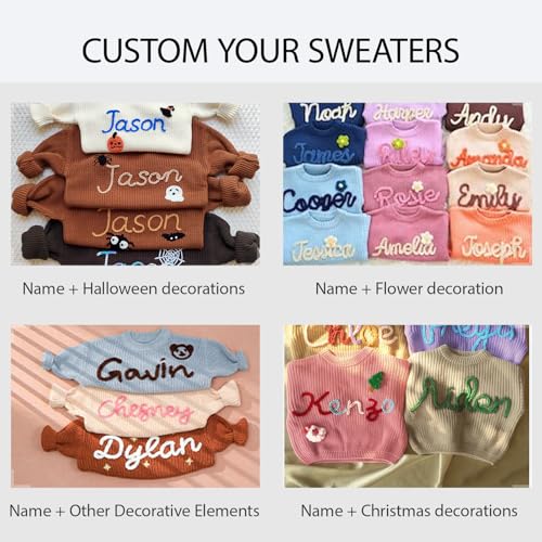 Custom Baby Sweater with Name,Custom Sweater with Floral/Animal/Christmas/Halloween Decor,Customized Baby Gifts4
