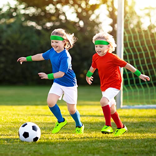 6 Pieces Kids Sweatband Set Sports Headband Wristband Set Boys Girls Headband Wristbands Sweat Bands Set for Basketball Football Running 2 Headbands and 4 Wristbands(Green)4