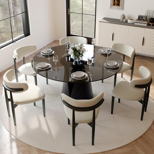 POVISON Glass Round Dining Table for 6, ...