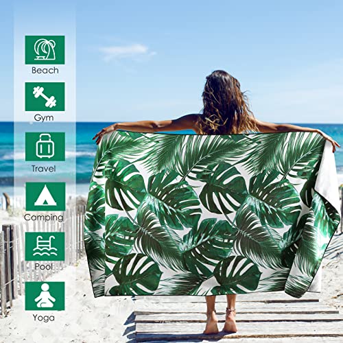 Decomen Beach Towel, Microfiber Beach Towels, Oversized, Quick Dry (73" X 35") Sand Proof, Absorbent, Compact, Beach Blanket, Lightweight Towel For The Swimming, Sports, Beach, Gym-Palm Leaf #TOP5