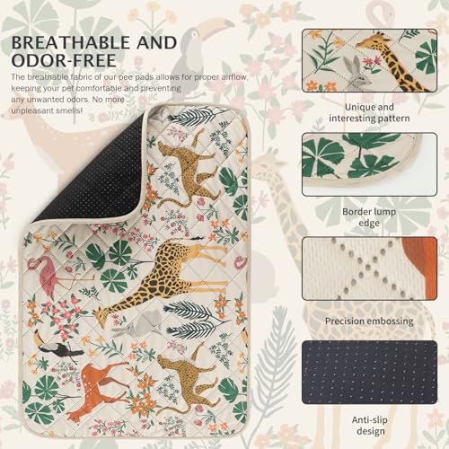 Image of IEUUMLER Washable Pee Pads for Dogs, 2 Pack Forest Pattern Reusable Waterproof Puppy Pads, Non-Slip Super Absorbent Dog Training Pad for Playpen Crate Bed EU013 Beige Jungle, 41x36