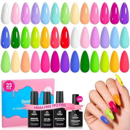 Beetles Deal Box Summer Gel Nail Polish Set, 20 Colors HEMA-Free TPO-Free | HEMA-Free and TPO-Free Formula with 20 Summer Shades and Base/Top Coats for DIY Gel Manicures