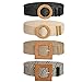Ceinture de Taille en Paille Tissée Ceinture de Robe Skinny pour Femme, Élastique Extensible Bande de Robe de Taille de Boucle de Style en Bois (4 Pièces)