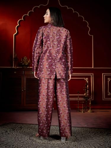 Image of PURVAJA Women's Full Sleeve Crop Top Trouser Printed Co-Ords Set