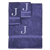 Juego de toallas monogramadas, regalo personalizado, juego de 3 toallas bordadas con letras de bloque negro, extra absorbente, 100% algodón turco, acabado de rizo suave, gris