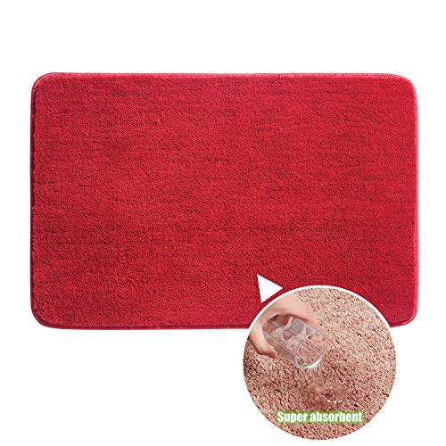 Treer Badezimmermatte Weicher Saugfähig Badezimmerteppich, Mikrofaser Beflockung Einfarbig Badematten Antirutsch Badvorleger Fußmatte Schlafzimmer Bodenmatte (Rot,60x90cm)