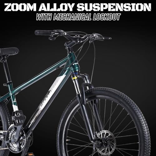 Image of FitTrip Dominator 26 T Unisex MTB | 21 SPD Shimano Gear Cycle for Boys | Zoom Alloy Lockout Suspension | Imported Clarks UK Dual Disk Brakes | Unisex Stunt MTB Cycle (British Racing Green)