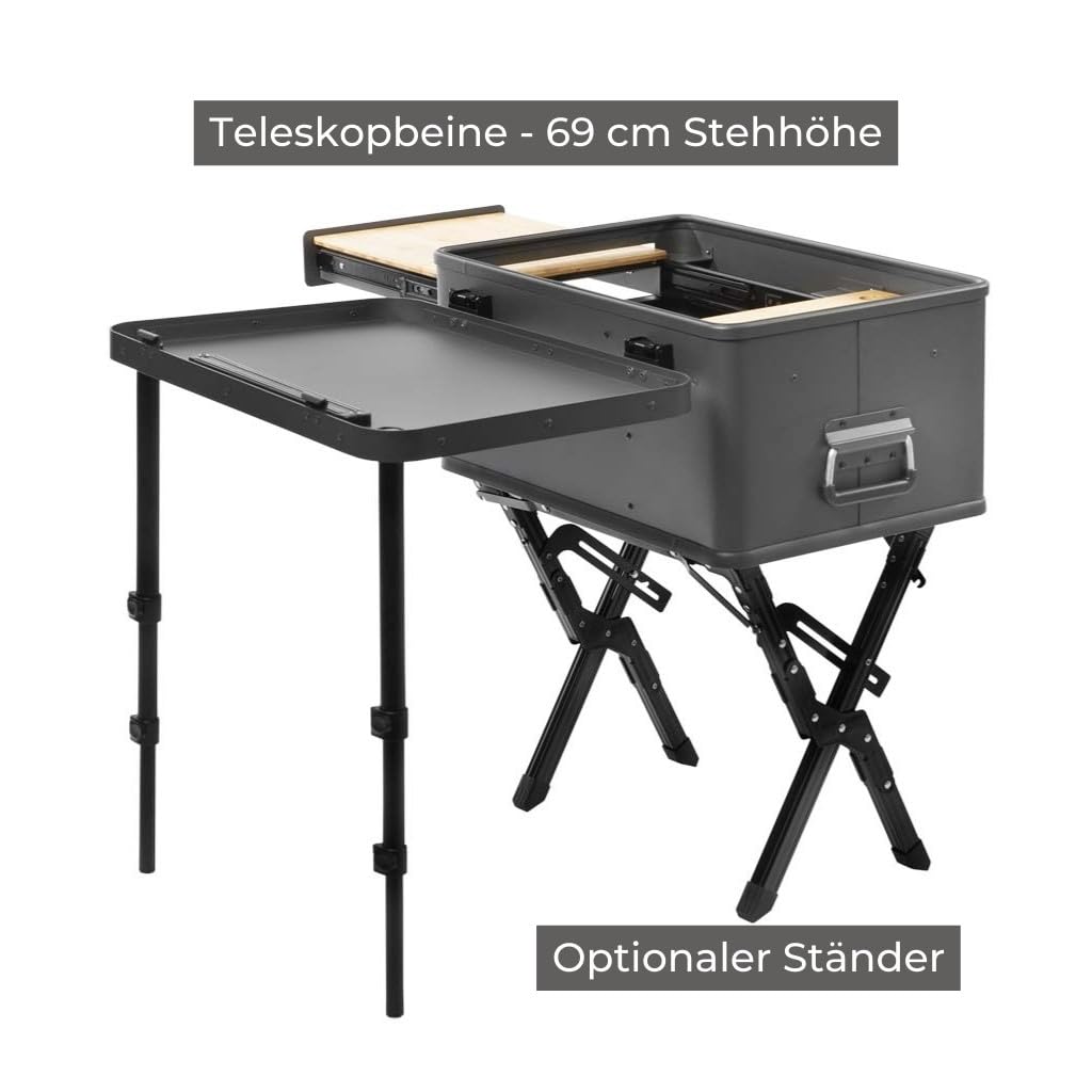 LAYZEE Box JUNIOR, mobile da cucina per veicoli/campeggi/balconi/terrazze/Eurobox dimensioni 60 x 40 x 27 cm (lunghezza x larghezza x altezza), kitchenbox/cucina da campeggio 10 kg in alluminio