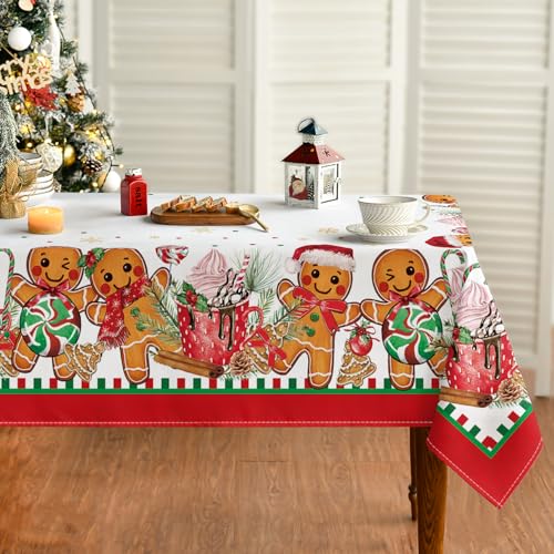 Artoid Mode Mantel de Navidad con diseño de hombre de jengibre, 140 x 110 cm, protección antimanchas, mantel de cocina, decoración para fiestas
