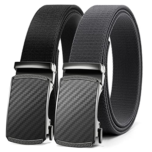 Belts for Men, Elastic Stretch Golf Belt, 2 Pack Nylon Ratchet Belt Mens Belts Casual, Adjustable Trim to Fit (Mens Belts Casual)