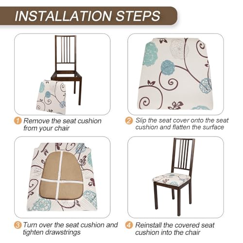 Image of SearchI Seat Covers for Dining Room Chairs Stretch Printed Chair Seat Covers Set of 4, Removable Washable Upholstered Chair Seat Protector Cushion Slipcovers for Kitchen(Geometric Stripe)