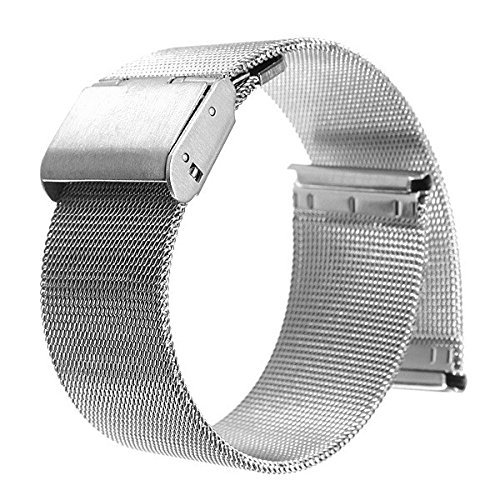 22mm Stainless Steel Milanese Loop Watch Band For ASUS Zenwatch 2 W1501Q 2015, 46mm moto 360 2nd 2015, Pebble time, TIME STEEL, Samsung Gear 2, Neo, Live, LG G Watch, Urbane R (Silver)