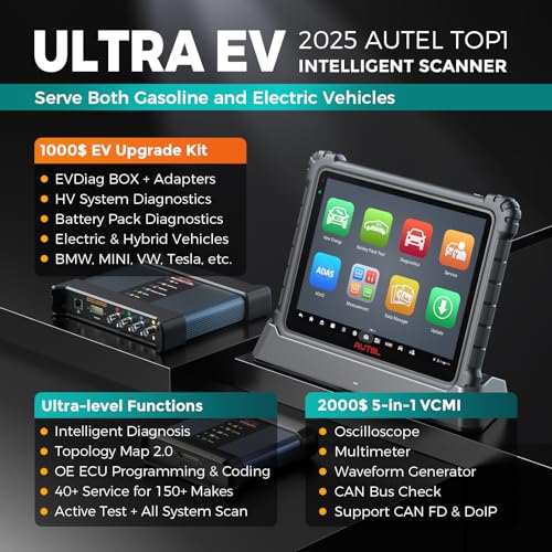 Autel MaxiSys Ultra EV 2025 UltraEV: Updated of MS Ultra Elite II Pro w/EVDiag Kit, High-Voltage System & Battery Analysis, MaxiFlash VCMI, J2534 Programming, Motor TruSpeed Repair, Topology Map 2.0 — view 2