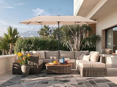 Sophia & William 13ft Large Patio Umbrella with Crank Lift, Outdoor Double-sided Market Umbrella for Balcony, Deck, Pool, Beige