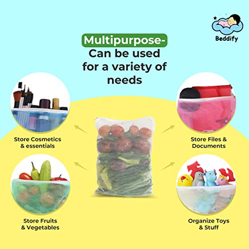 Image of Beddify Set of 6 Reusable Fridge Mesh Fabric Storage Bag for Vegetables and Fruits with Zip Lock (9 X 14 Inches) Multi Color
