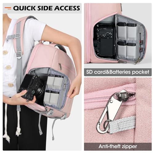 Image of SDYSM Camera Bag Backpack Professional for DSLR SLR Mirrorless Camera | 14 Inch Waterproof Camera Laptop Backpack with Rain Cover Anti Theft Travel Case Large Capacity Photography Backpack, Pink
