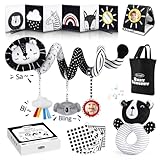 Joyreal High Contrast Baby Toys for Newborn, Black and White Baby Sensory Toys with Car Seat Toys,Infant Toys with Black White Cards Book, Montessori Toys for Baby Gifts