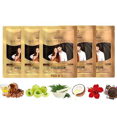 Image of Kokila Unisex Hair Color Shampoo Sachet, Color in just 5 minutes, No Ammonia - No Paraben, Natural Black (25mlx5 Sachets)
