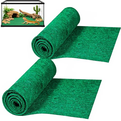 HERCOCCI 2 Pack Reptile Carpet, 39’’ x 20’’ Terrarium Bedding Substrate Liner Reptile Cage Mat Tank Accessories for Bearded Dragon Lizard Tortoise Leopard Gecko Snake (Green)