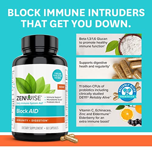 Zenwise Health Immune & Probiotics Digestive Support - Zinc, Vitamin C & Elderberry Immunity Booster, Plus 11 Billion CFU Probiotics for Super Digestive Aid - Supplement for Men and Women - 60 Count