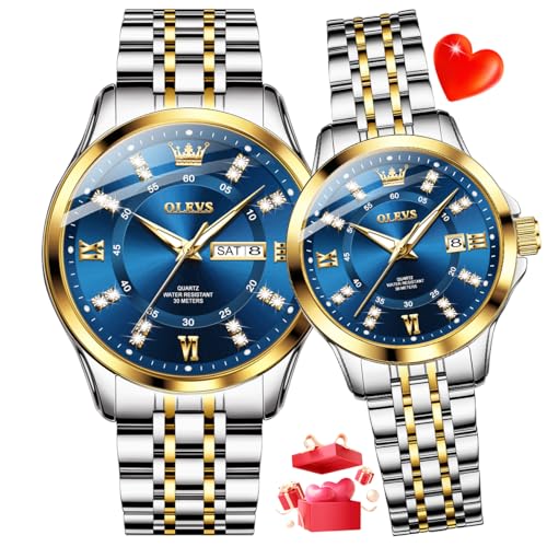 OLEVS Couple Watch Set - His & Her Matching Watches with Luxury D...