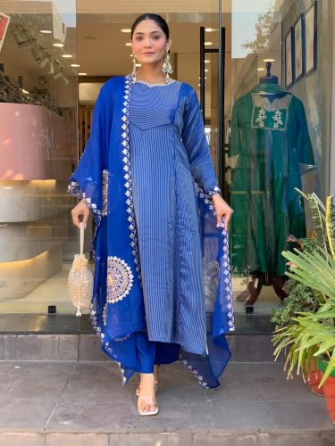 Image of ANNI DESIGNER Viscose Blend Kurta for Women | Kurta with Pant & Dupatta | A Line Printed Suit | Indian Ethnic Outfit Office Party Wedding Clothing Fashion Premium Traditional Style Look 3 Piece